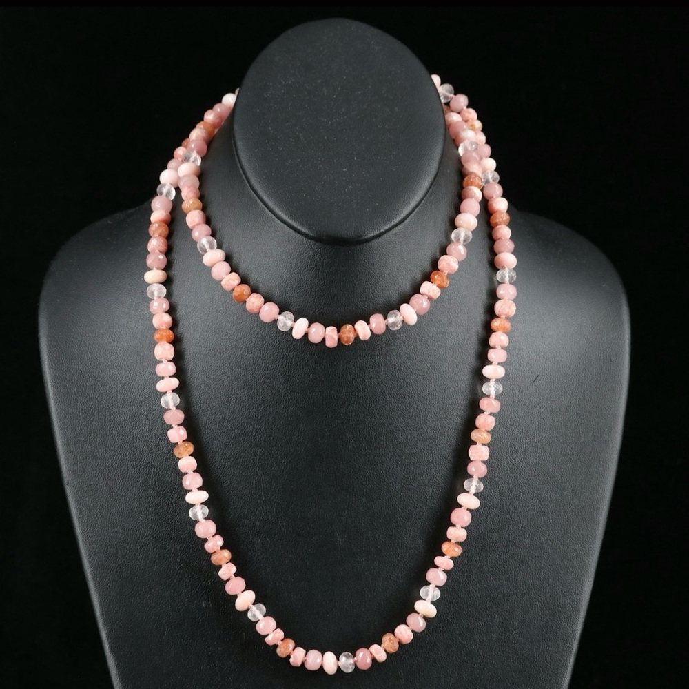 Sheryl Lowe Sterling Rose Quartz, Opal and Rhodochrosite Necklace